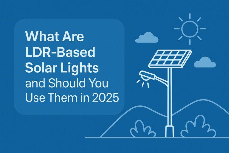 Hero graphic introducing LDR-based solar lights with a solar street light and daylight icons.
