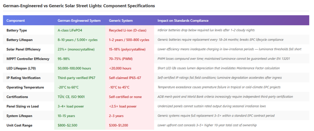 German-Engineered vs Generic Solar Street Lights: Component Specifications