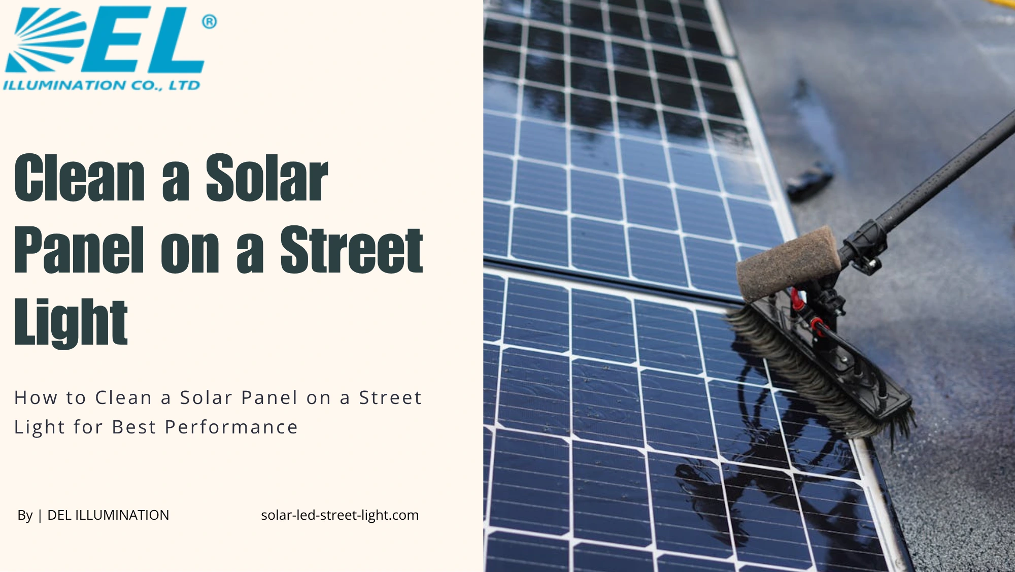 Clean a solar panel on a street light