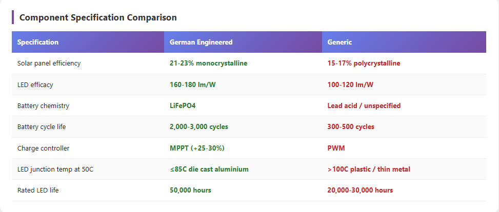 Component Specification Comparison